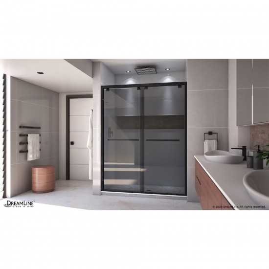 Encore 56-60 in. W x 76 in. H Semi-Frameless Bypass Sliding Shower Door in Satin Black and Gray Glass