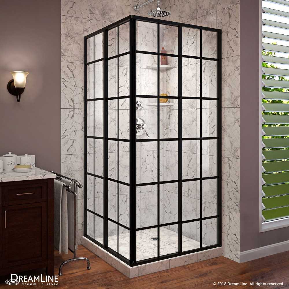 French Corner 34 1/2 in. D x 34 1/2 in. W x 72 in. H Framed Sliding Shower Enclosure in Satin Black