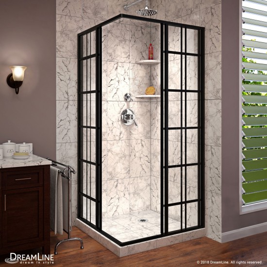 French Corner 34 1/2 in. D x 34 1/2 in. W x 72 in. H Framed Sliding Shower Enclosure in Satin Black