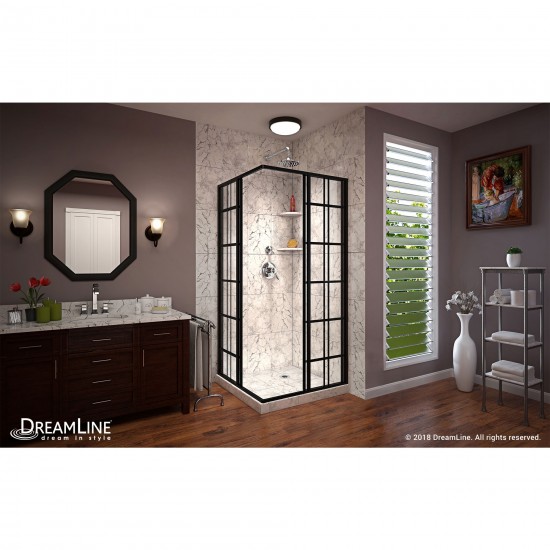 French Corner 34 1/2 in. D x 34 1/2 in. W x 72 in. H Framed Sliding Shower Enclosure in Satin Black