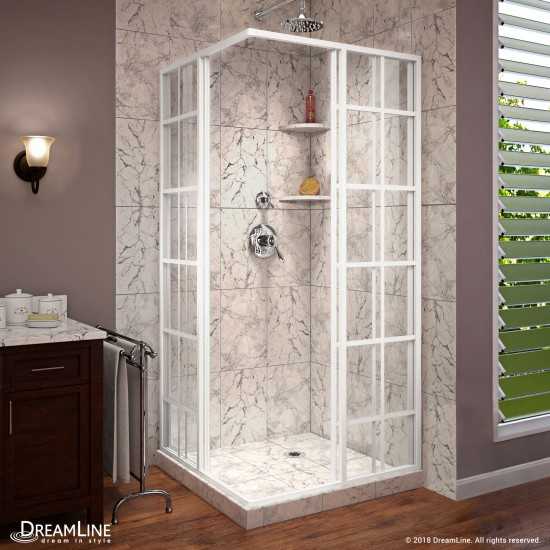 French Corner 34 1/2 in. D x 34 1/2 in. W x 72 in. H Framed Sliding Shower Enclosure in White