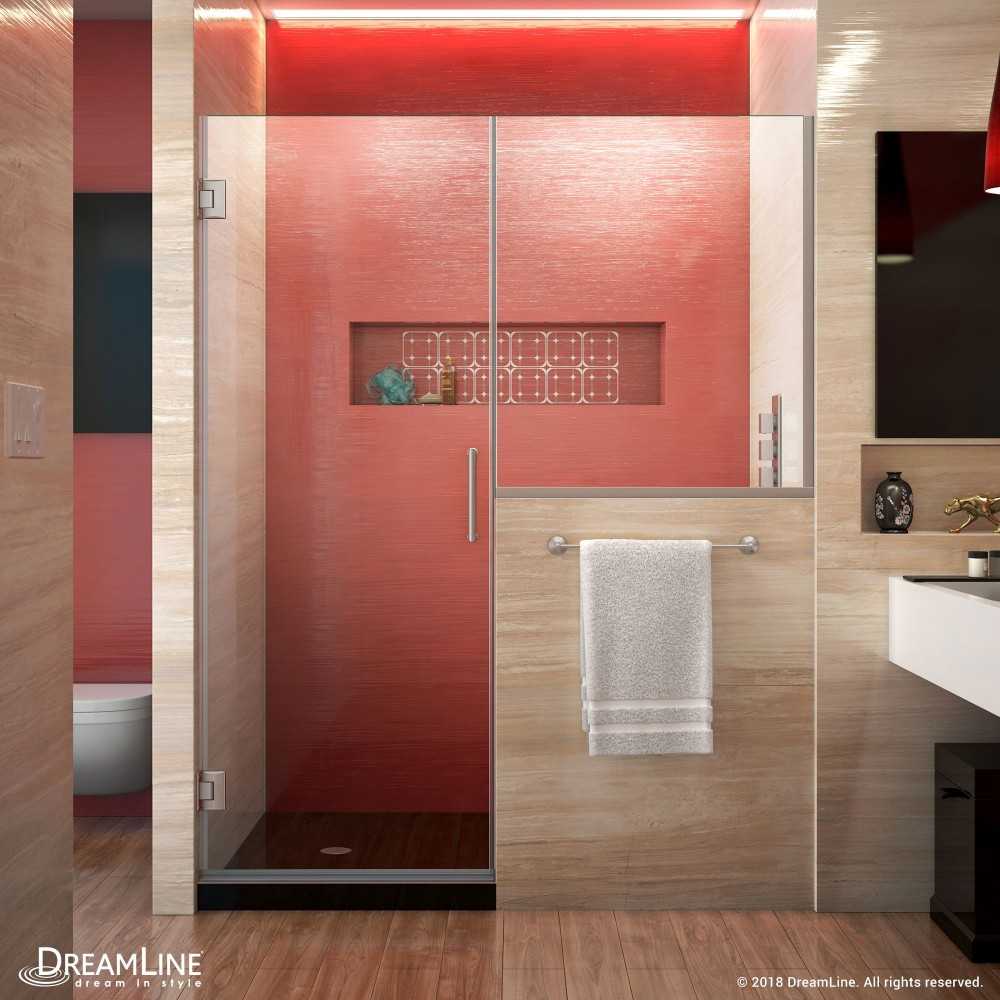 Unidoor Plus 64-64 1/2 in. W x 72 in. H Frameless Hinged Shower Door with 36 in. Half Panel in Brushed Nickel