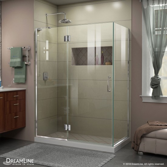 Unidoor-X 47 3/8 in. W x 30 in. D x 72 in. H Frameless Hinged Shower Enclosure in Chrome