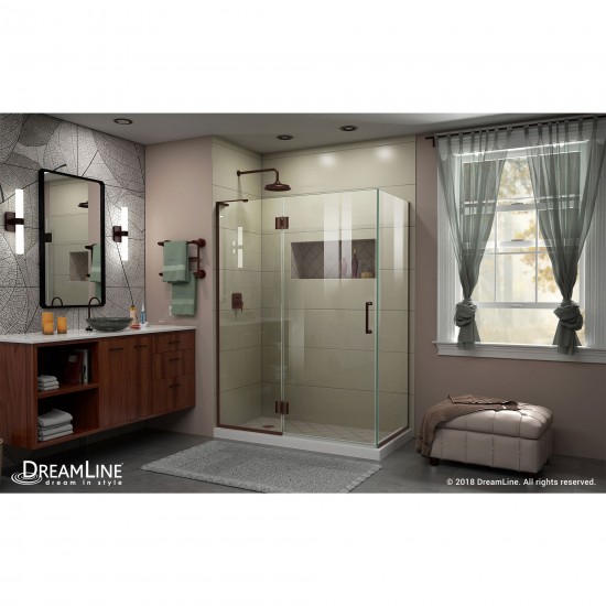 Unidoor-X 47 3/8 in. W x 30 in. D x 72 in. H Frameless Hinged Shower Enclosure in Oil Rubbed Bronze