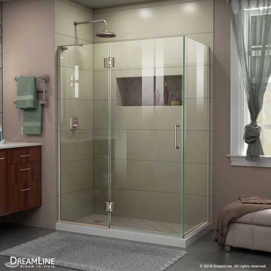 Unidoor-X 47 3/8 in. W x 34 in. D x 72 in. H Frameless Hinged Shower Enclosure in Brushed Nickel