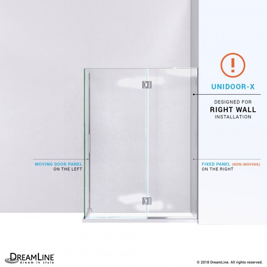 Unidoor-X 47 3/8 in. W x 30 in. D x 72 in. H Frameless Hinged Shower Enclosure in Brushed Nickel