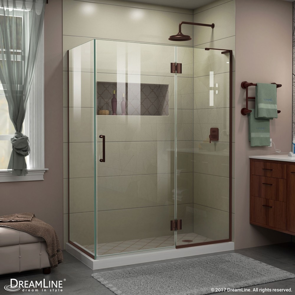 Unidoor-X 47 3/8 in. W x 34 in. D x 72 in. H Frameless Hinged Shower Enclosure in Oil Rubbed Bronze Unidoor-X 47 3/8 in. W x 34 in. D x 72 in. H Frameless Hinged Shower Enclosure in Oil Rubbed Bronze