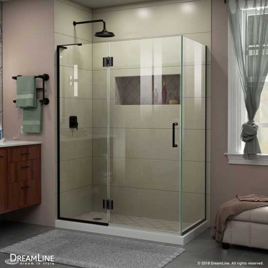 Unidoor-X 47 3/8 in. W x 30 in. D x 72 in. H Frameless Hinged Shower Enclosure in Satin Black