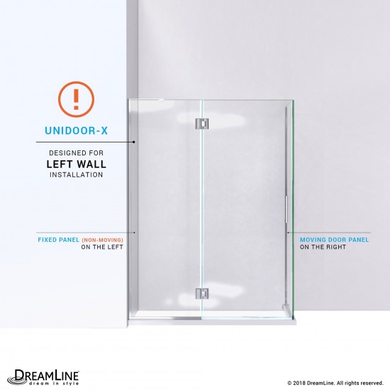 Unidoor-X 47 3/8 in. W x 30 in. D x 72 in. H Frameless Hinged Shower Enclosure in Satin Black
