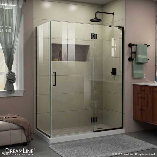 Unidoor-X 47 3/8 in. W x 34 in. D x 72 in. H Frameless Hinged Shower Enclosure in Satin Black