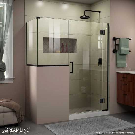 Unidoor-X 60 in. W x 36 3/8 in. D x 72 in. H Frameless Hinged Shower Enclosure in Satin Black