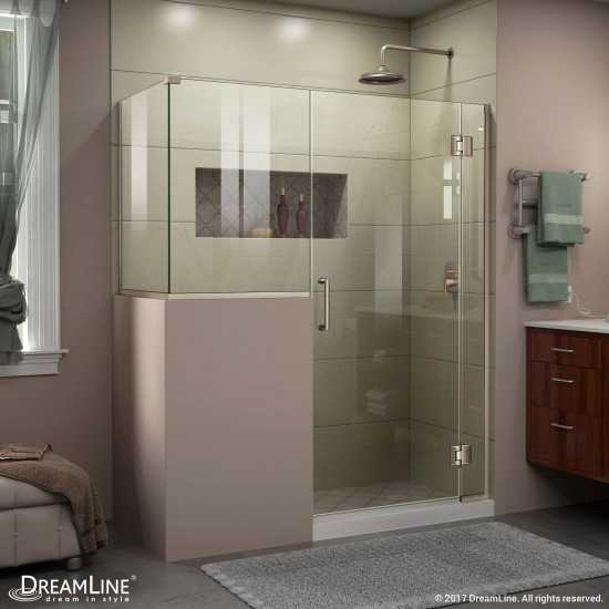 Unidoor-X 59 in. W x 36 3/8 in. D x 72 in. H Frameless Hinged Shower Enclosure in Brushed Nickel