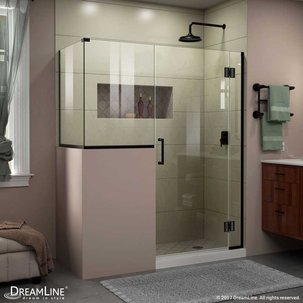 Unidoor-X 60 in. W x 30 3/8 in. D x 72 in. H Frameless Hinged Shower Enclosure in Satin Black