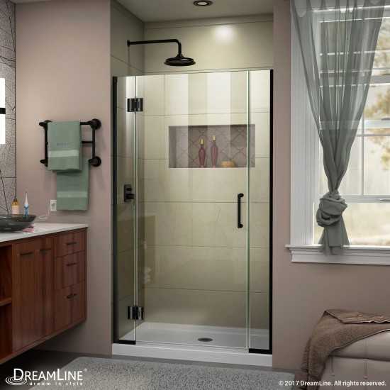 Unidoor-X 37 1/2-38 in. W x 72 in. H Frameless Hinged Shower Door in Satin Black