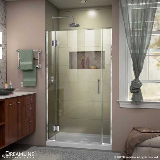 Unidoor-X 42-42 1/2 in. W x 72 in. H Frameless Hinged Shower Door in Chrome