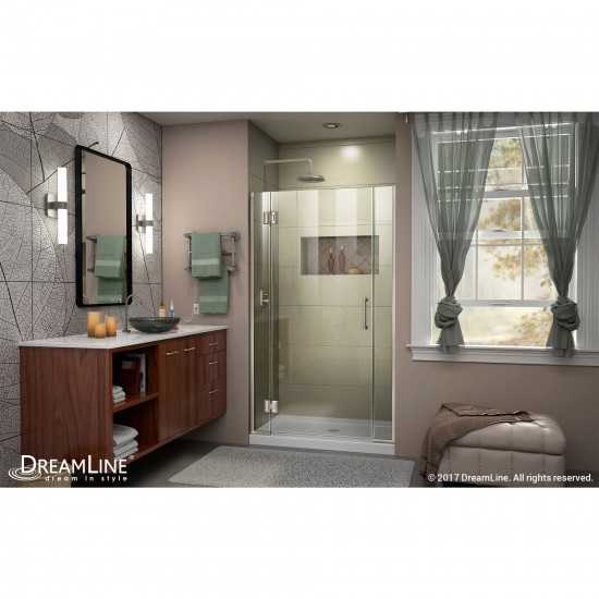 Unidoor-X 42-42 1/2 in. W x 72 in. H Frameless Hinged Shower Door in Brushed Nickel