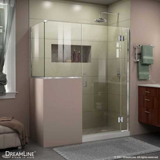 Unidoor-X 57 in. W x 30 3/8 in. D x 72 in. H Frameless Hinged Shower Enclosure in Chrome