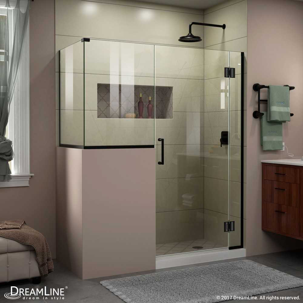 Unidoor-X 57 in. W x 36 3/8 in. D x 72 in. H Frameless Hinged Shower Enclosure in Satin Black