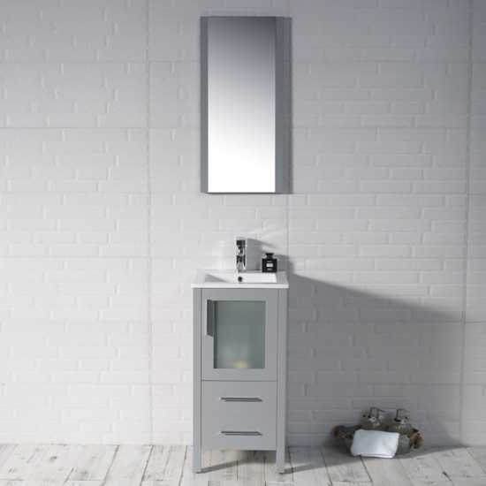 Sydney 16 Inch Vanity with Ceramic Sink & Mirror - Metal Grey