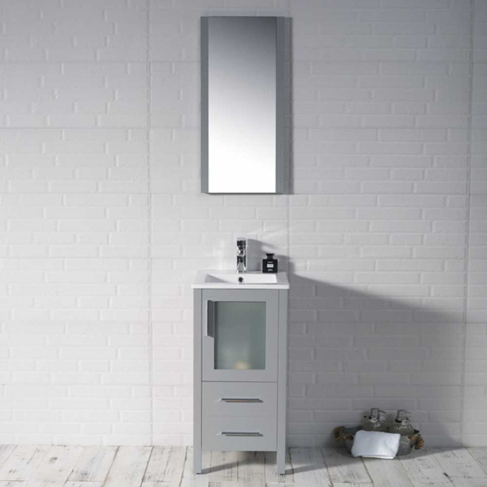 Sydney 16 Inch Vanity with Ceramic Sink & Mirror - Metal Grey Sydney 16 Inch Vanity with Ceramic Sink & Mirror - Metal Grey
