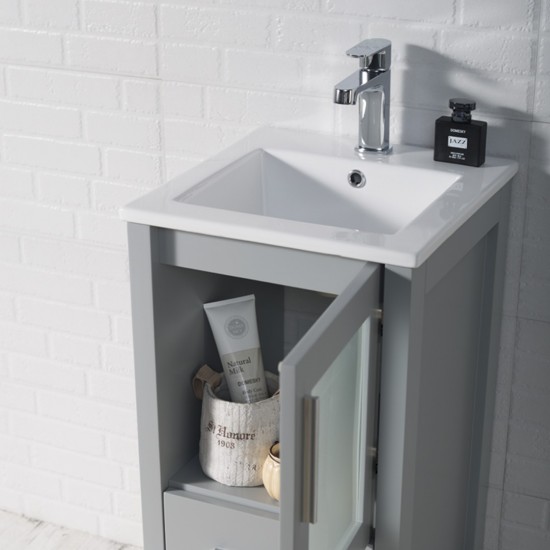 Sydney 16 Inch Vanity with Ceramic Sink & Mirror - Metal Grey
