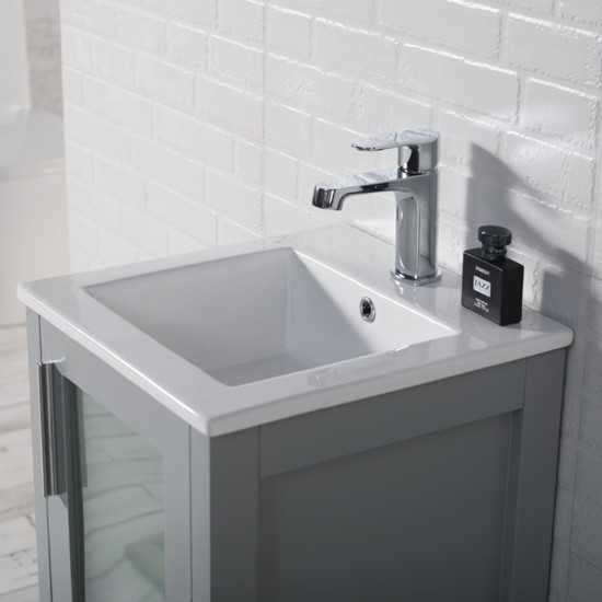 Sydney 16 Inch Vanity with Ceramic Sink & Mirror - Metal Grey