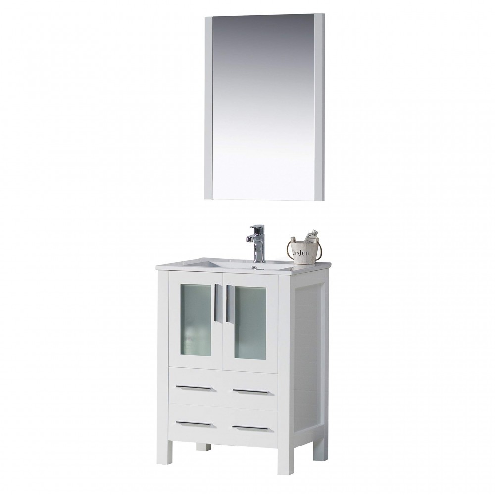 Sydney 24 Inch Vanity with Ceramic Sink & Mirror - White Sydney 24 Inch Vanity with Ceramic Sink & Mirror - White