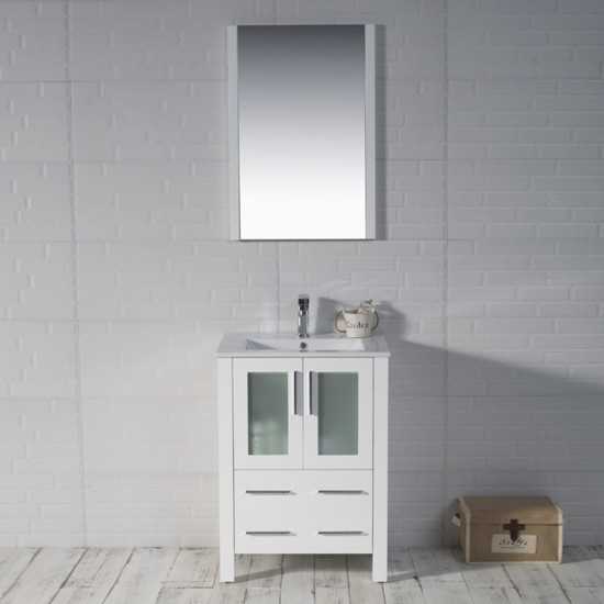 Sydney 24 Inch Vanity with Ceramic Sink & Mirror - White