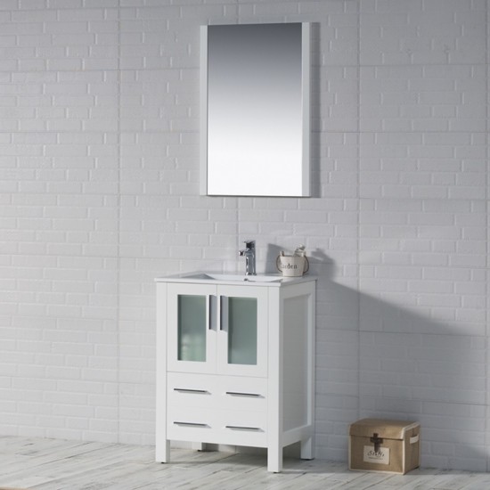 Sydney 24 Inch Vanity with Ceramic Sink & Mirror - White