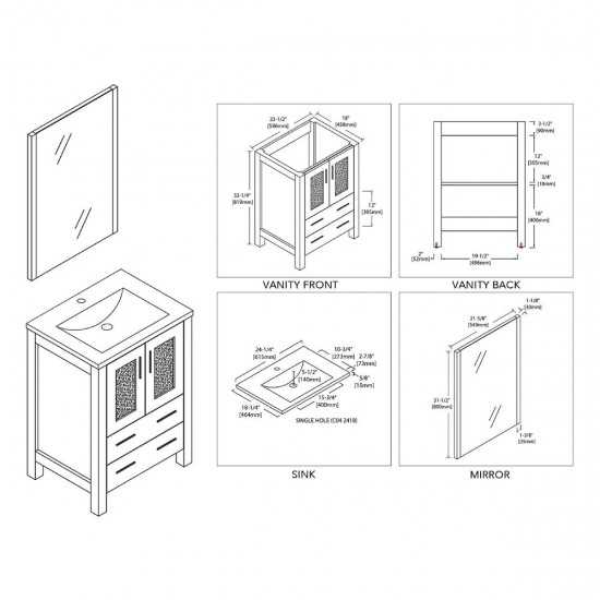 Sydney 24 Inch Vanity with Ceramic Sink & Mirror - White