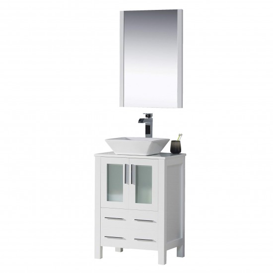 Sydney 24 Inch Vanity with Ceramic Vessel Sink & Mirror - White