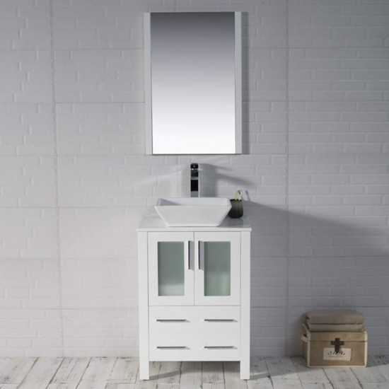 Sydney 24 Inch Vanity with Ceramic Vessel Sink & Mirror - White