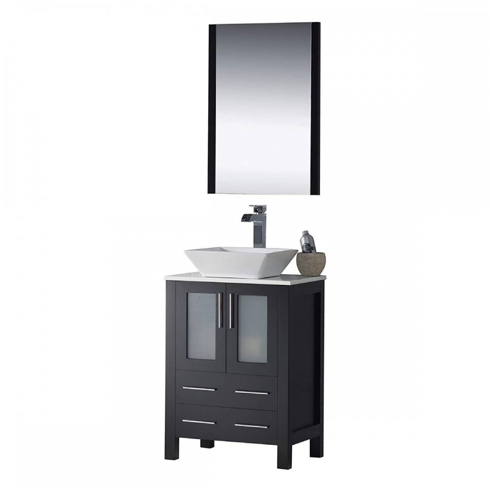 Sydney 24 Inch Vanity with Ceramic Vessel Sink & Mirror - Espresso