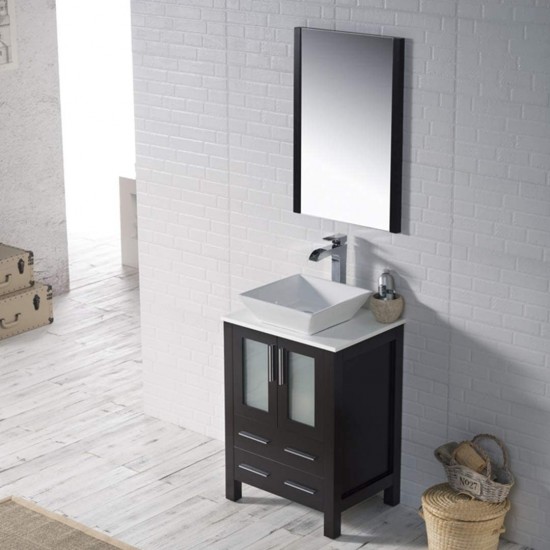 Sydney 24 Inch Vanity with Ceramic Vessel Sink & Mirror - Espresso