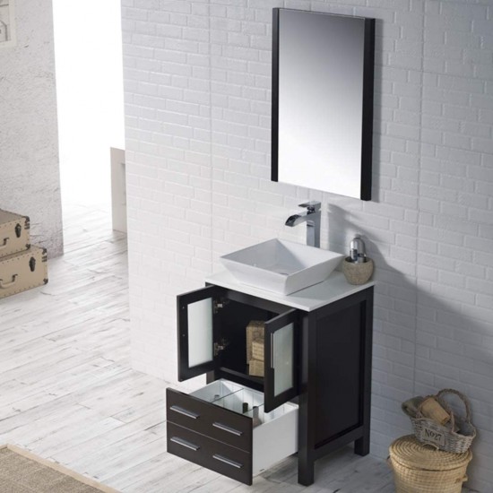 Sydney 24 Inch Vanity with Ceramic Vessel Sink & Mirror - Espresso