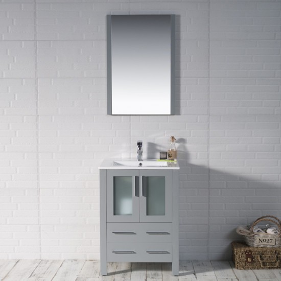 Sydney 24 Inch Vanity with Ceramic Sink - Metal Grey