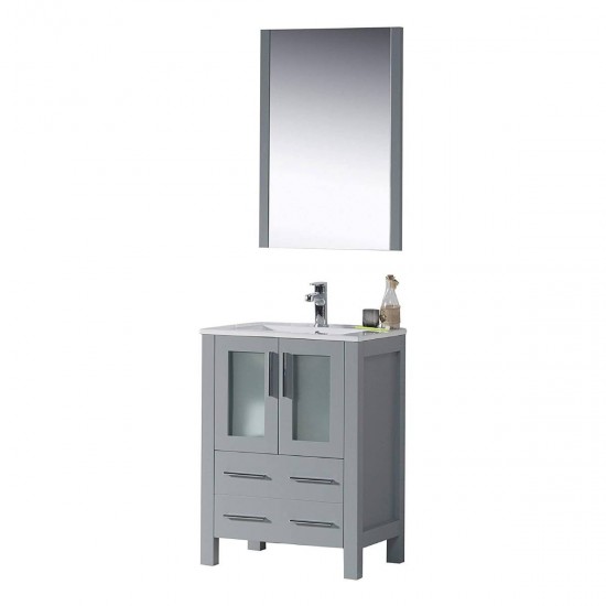 Sydney 24 Inch Vanity with Ceramic Sink & Mirror - Metal Grey