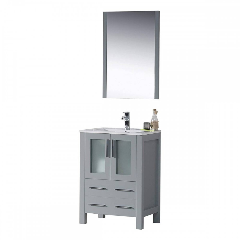 Sydney 24 Inch Vanity with Ceramic Sink & Mirror - Metal Grey Sydney 24 Inch Vanity with Ceramic Sink & Mirror - Metal Grey