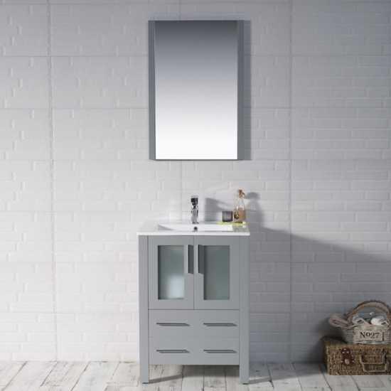 Sydney 24 Inch Vanity with Ceramic Sink & Mirror - Metal Grey
