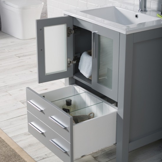 Sydney 24 Inch Vanity with Ceramic Sink & Mirror - Metal Grey