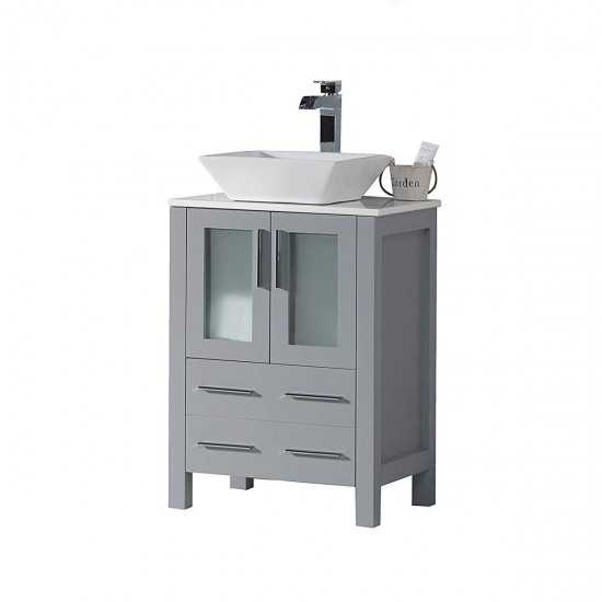 Sydney 24 Inch Vanity with Ceramic Vessel Sink - Metal Grey