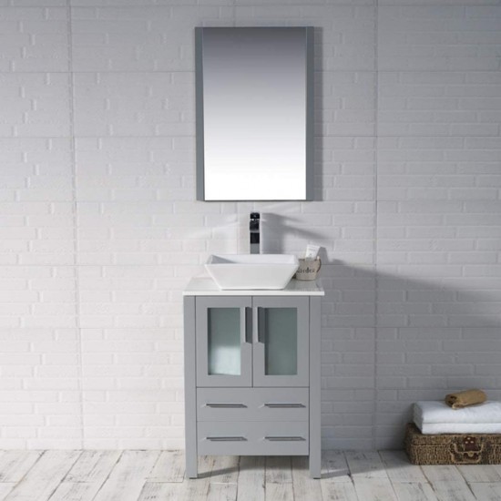 Sydney 24 Inch Vanity with Ceramic Vessel Sink - Metal Grey