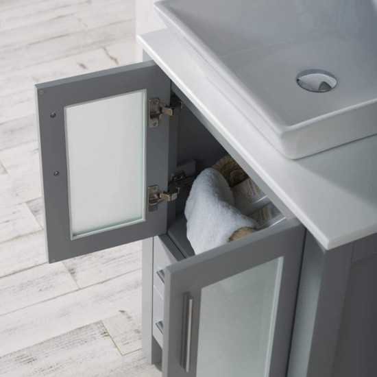 Sydney 24 Inch Vanity with Ceramic Vessel Sink - Metal Grey