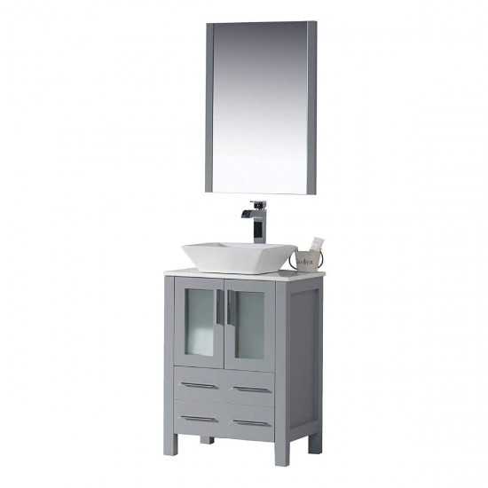 Sydney 24 Inch Vanity with Ceramic Vessel Sink & Mirror - Metal Grey