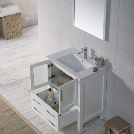 Sydney 30 Inch Vanity with Ceramic Sink - White