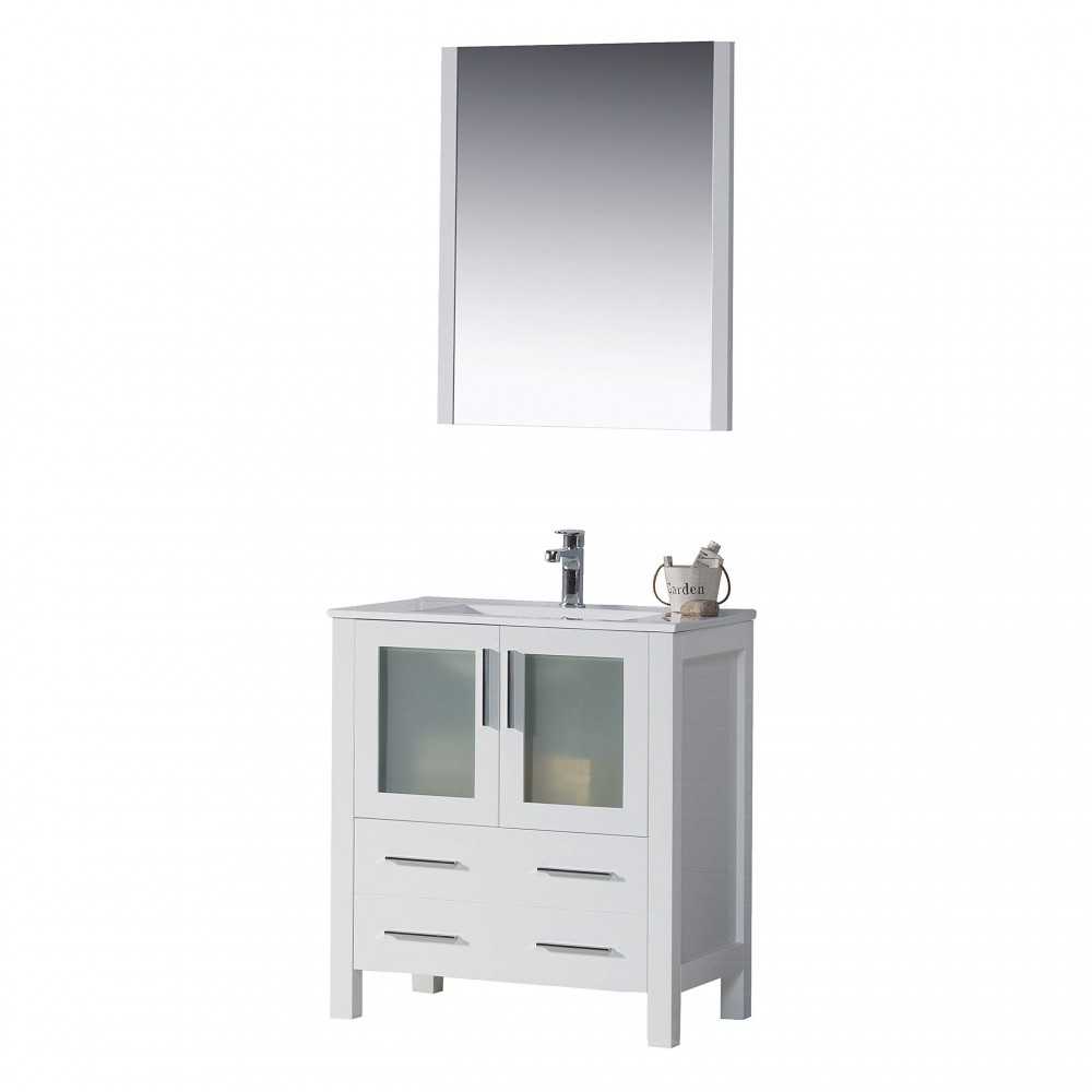 Sydney 30 Inch Vanity with Ceramic Sink & Mirror - White Sydney 30 Inch Vanity with Ceramic Sink & Mirror - White