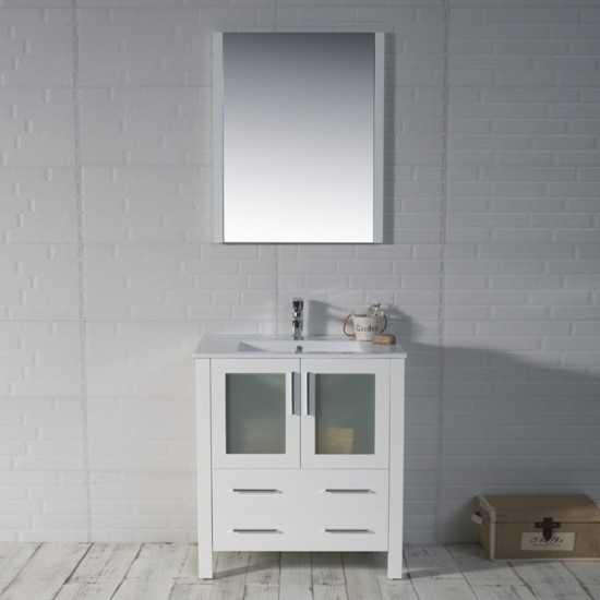 Sydney 30 Inch Vanity with Ceramic Sink & Mirror - White