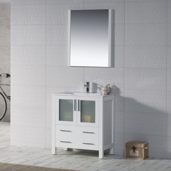 Sydney 30 Inch Vanity with Ceramic Sink & Mirror - White