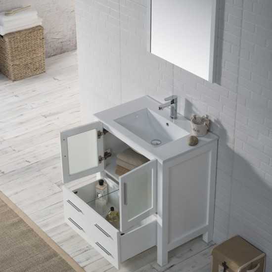 Sydney 30 Inch Vanity with Ceramic Sink & Mirror - White