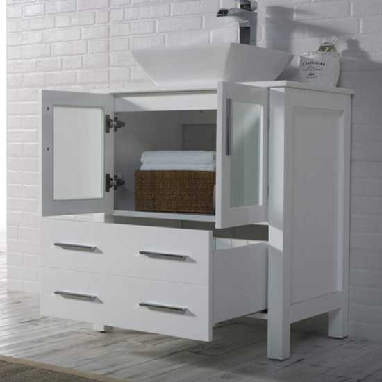 Sydney 30 Inch Vanity with Ceramic Vessel Sink - White